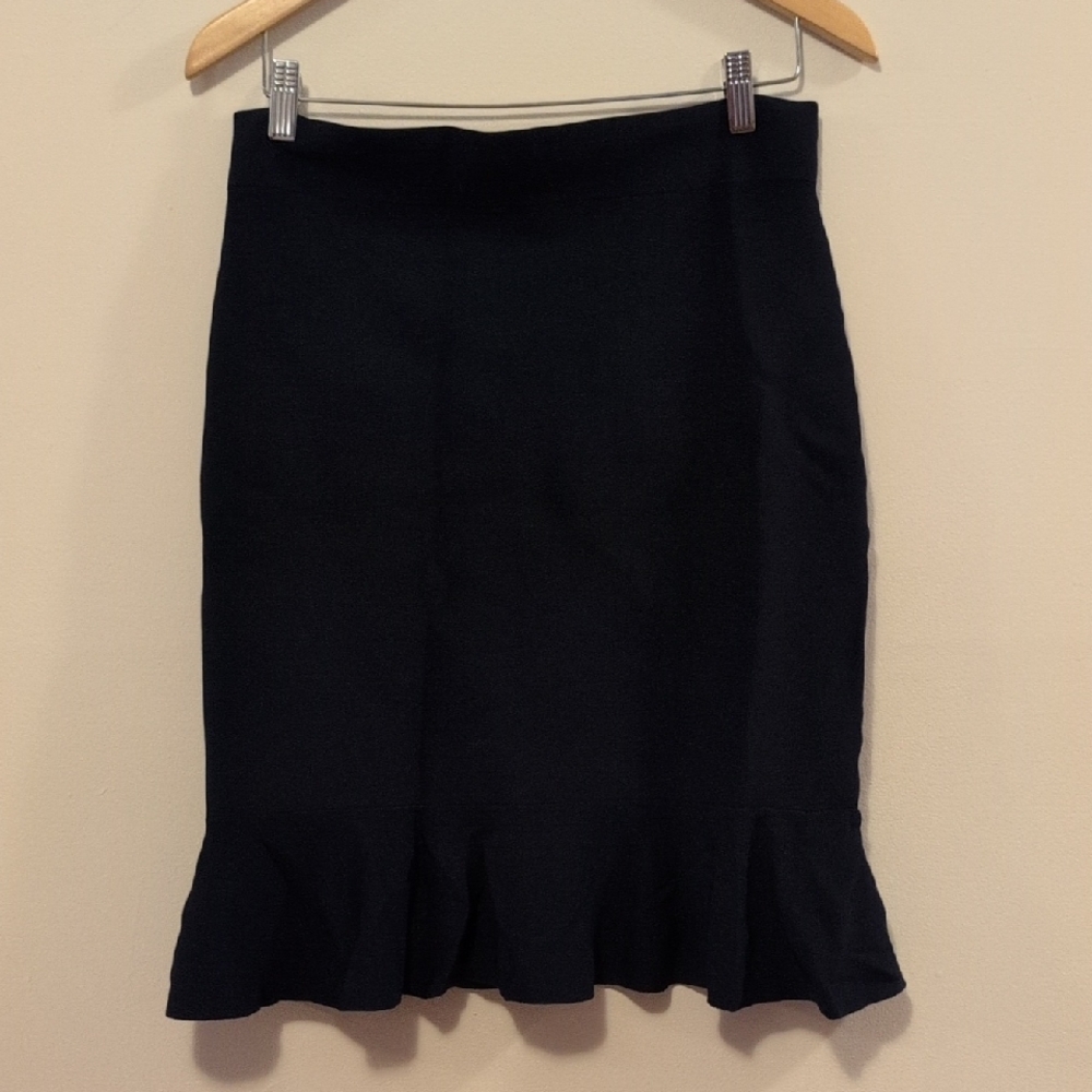 Lauren By Ralph Lauren Navy Blue Pencil Skirt with Ruffle Hem